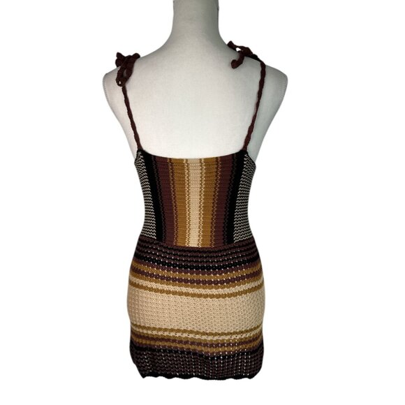 THE ATTICO Mini Dress in Brown Shades New Womens Crochet Knit - Picture 8 of 17